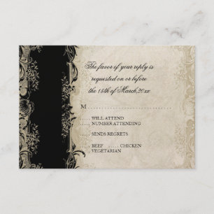 Art Deco Style Peacock Black n Cream Vintage Lace RSVP Card