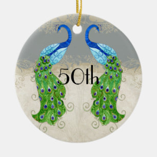 Art Deco Style Peacock Grey Vintage Lace Ceramic Tree Decoration