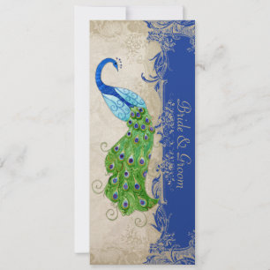 Art Deco Style Peacock Royal Blue Vintage Lace Invitation