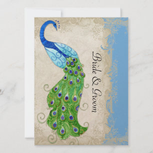 Art Deco Style Peacock Sky Blue Vintage Lace Invitation