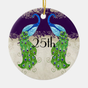 Art Deco Style Peacock Vintage Lace Dark Purple Ceramic Tree Decoration
