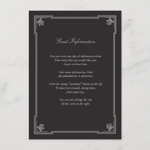 Art Deco Style Wedding Insert Card (Silver)