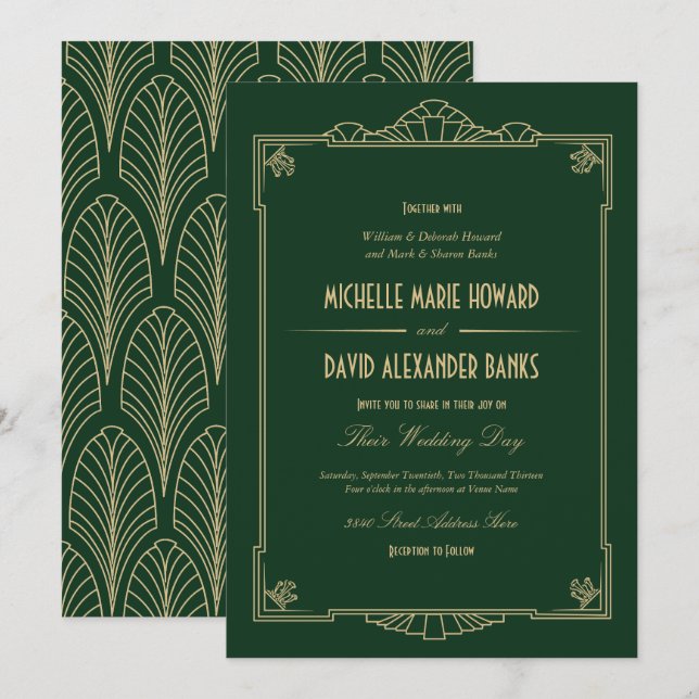 Art Deco Style Wedding Invitation (Front/Back)