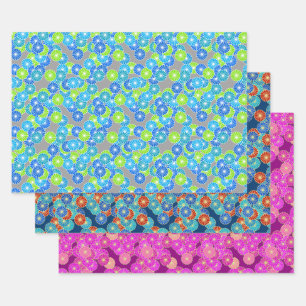 Art Deco Stylised Flower Pattern, Multi Colours  W Wrapping Paper Sheet