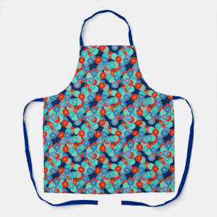Art Deco Stylised Flowers Blue, Turquoise & Red Apron