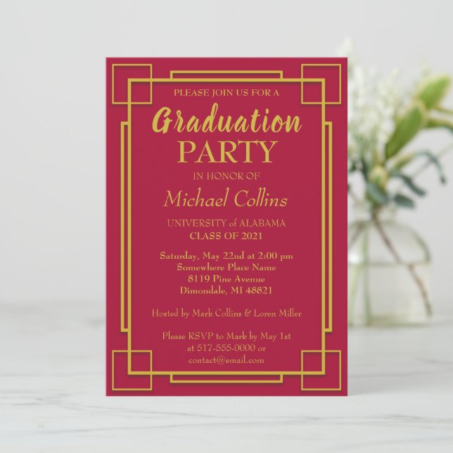 Art Deco Stylish Gold Border Invitation (Standing Front)