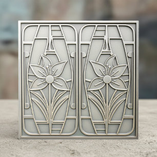 Art Deco Stylized Lily Floral #10 Silver ID1196 Tile