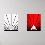 Art deco sun<br><div class="desc">A classic art deco style sun pattern created in black and white and red.
An iconic pattern of the sun rising from behind a stylized art deco shaped building. A simple yet elegant design, true to the era.</div>