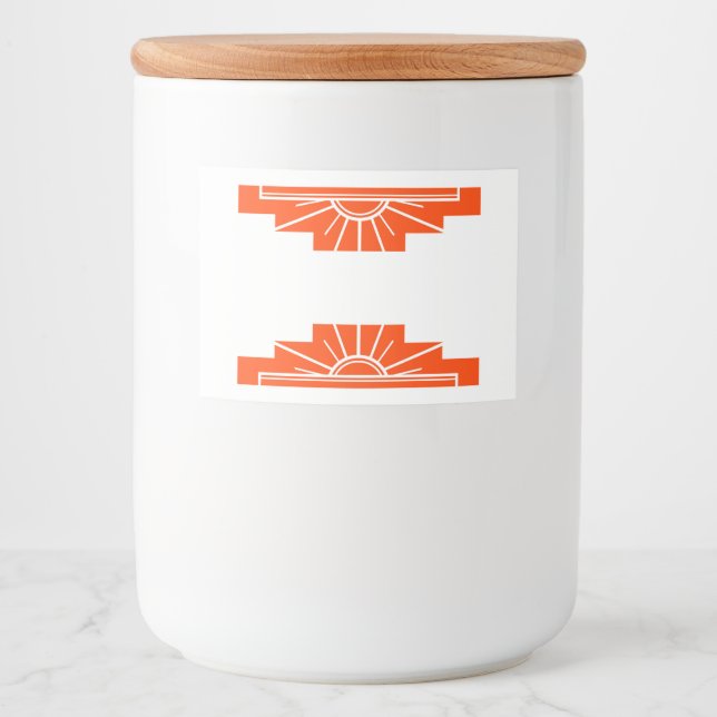 Art deco sun element in deep orange food label (Front)