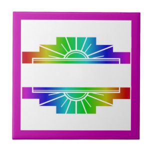 Art deco sun element in rainbow tile