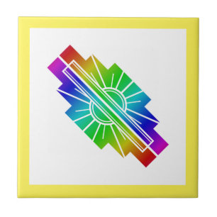 Art deco sun element in rainbow tile