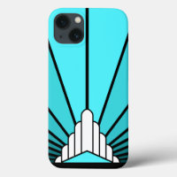 Art deco sun in aqua