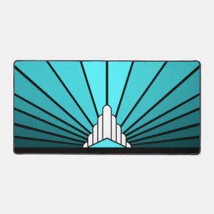 Art deco sun in aqua desk mat