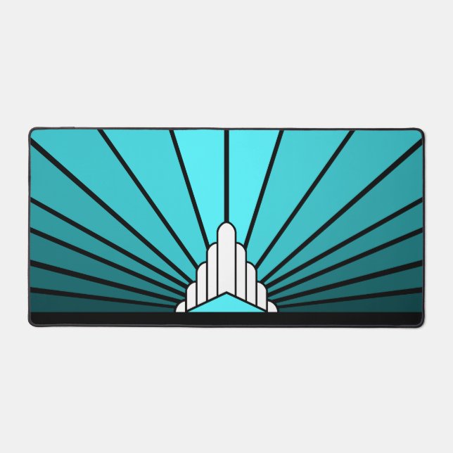 Art deco sun in aqua desk mat (Front)