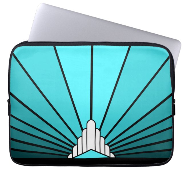 Art deco sun in aqua laptop sleeve (Front)