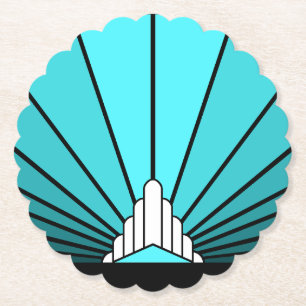 Art deco sun in aqua paper coaster