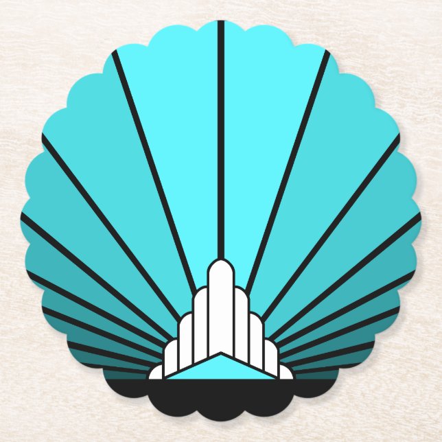Art deco sun in aqua paper coaster (Front)