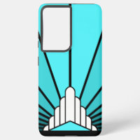 Art deco sun in aqua