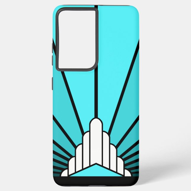 Art deco sun in aqua samsung galaxy s21 ultra case (Back)