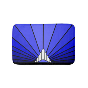 Art deco sun in blue bath mat