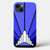 Art deco sun in blue