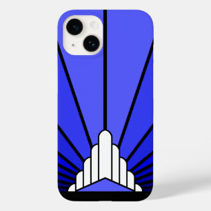Art deco sun in blue Case-Mate iPhone 14 case