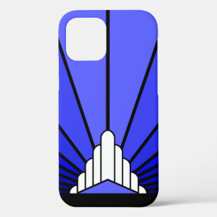 Art deco sun in blue iPhone 12 case