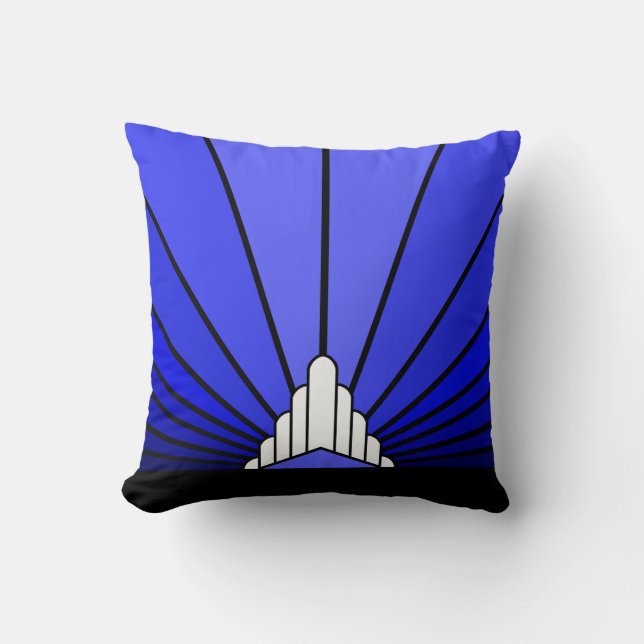 Art deco sun in blue cushion (Front)