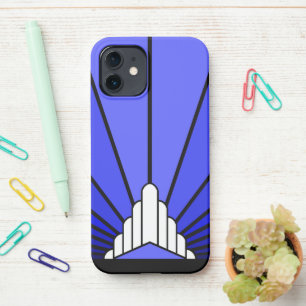 Art deco sun in blue iPhone 12 case