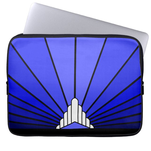 Art deco sun in blue laptop sleeve (Front)
