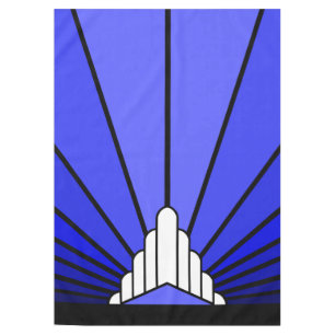 Art deco sun in blue tablecloth