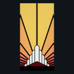 Art deco sun in dawn poster<br><div class="desc">A classic art deco style sun pattern in dawn colors. 

An iconic pattern of the sun rising from behind a stylized art deco shaped building. A simple yet elegant design,  true to the era.</div>