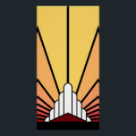 Art deco sun in dawn poster<br><div class="desc">A classic art deco style sun pattern in dawn colors. 

An iconic pattern of the sun rising from behind a stylized art deco shaped building. A simple yet elegant design,  true to the era.</div>