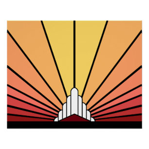 Art deco sun in dawn poster