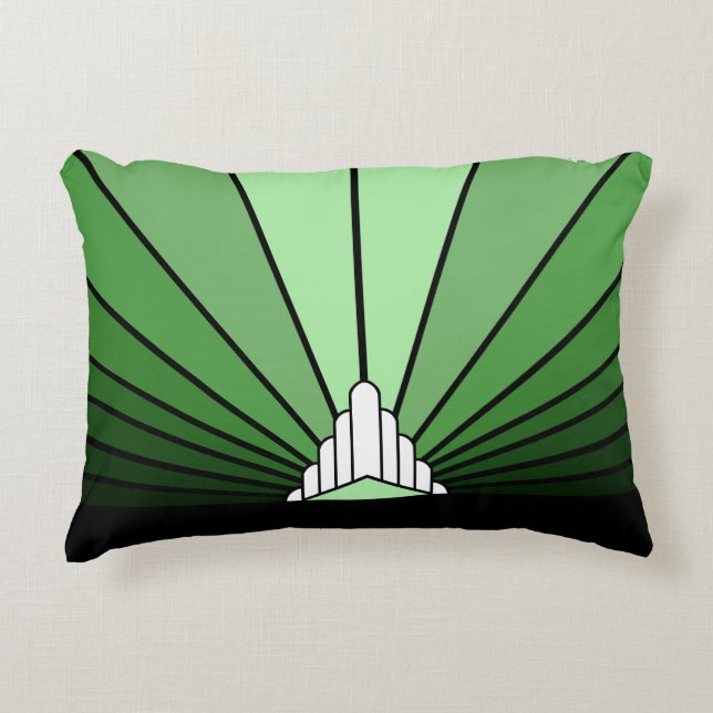 Art deco sun in green decorative cushion (Front)