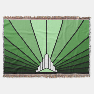 Art deco sun in green throw blanket