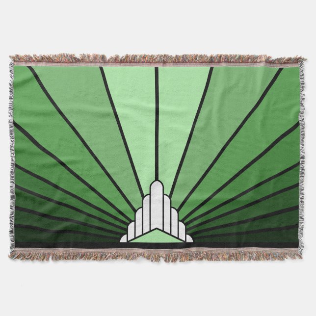 Art deco sun in green throw blanket (Front)