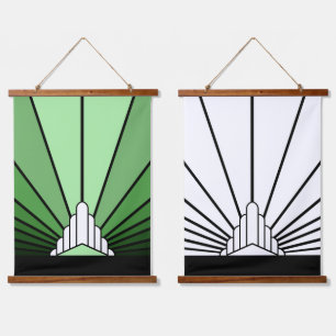 Art deco sun in green & white Topped Wall Tapestry