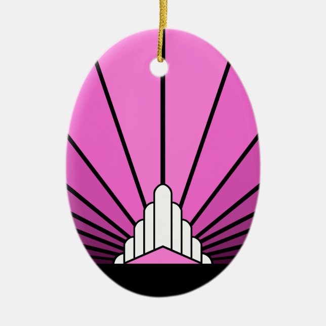 Art deco sun in pink ceramic tree decoration (Front)