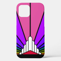 Art deco sun in rainbow