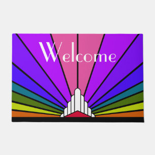 Art deco sun in rainbow doormat