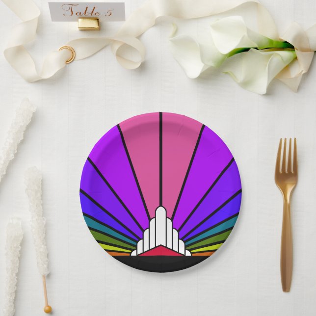 Art deco sun in rainbow Paper Plate (Wedding)
