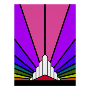 Art deco sun in rainbow poster