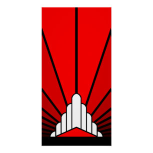 Art deco sun in red poster