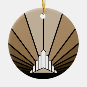 Art deco sun in tan ceramic tree decoration