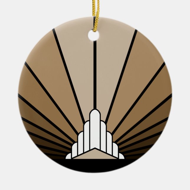 Art deco sun in tan ceramic tree decoration (Front)