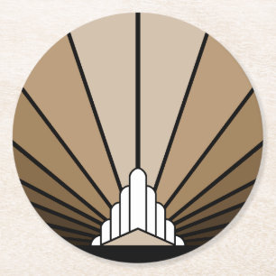 Art deco sun in tan round paper coaster