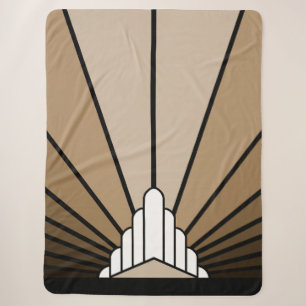 Art deco sun in tan sherpa blanket