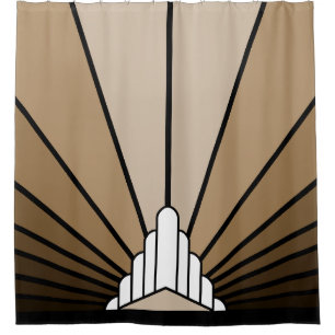 Art deco sun in tan shower curtain