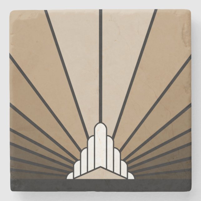 Art deco sun in tan stone coaster (Front)